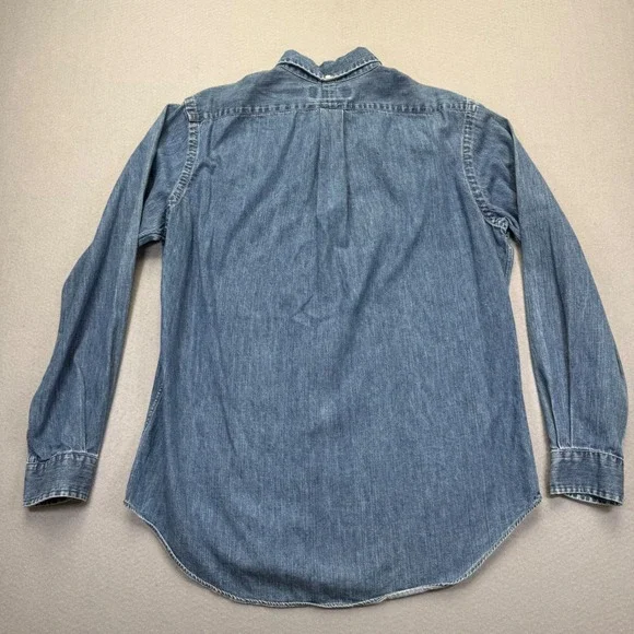 Ralph Lauren Classic Fit Denim Button Down Shirt flesh pony Blue Long Sleeve M - Picture 7 of 8